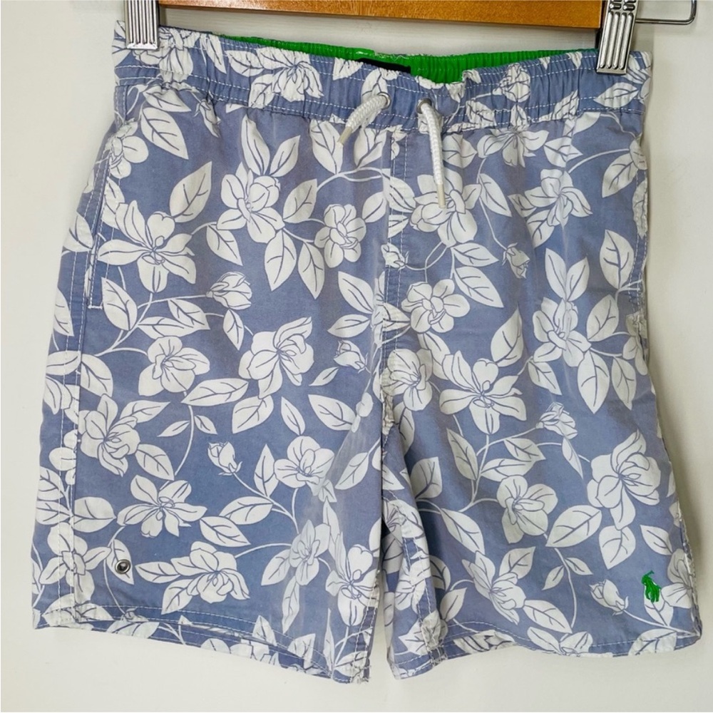 Polo Ralph Lauren Boys Swim Trunks 7 Blue Floral Hawaiian Print Board Shorts - Picture 2 of 10